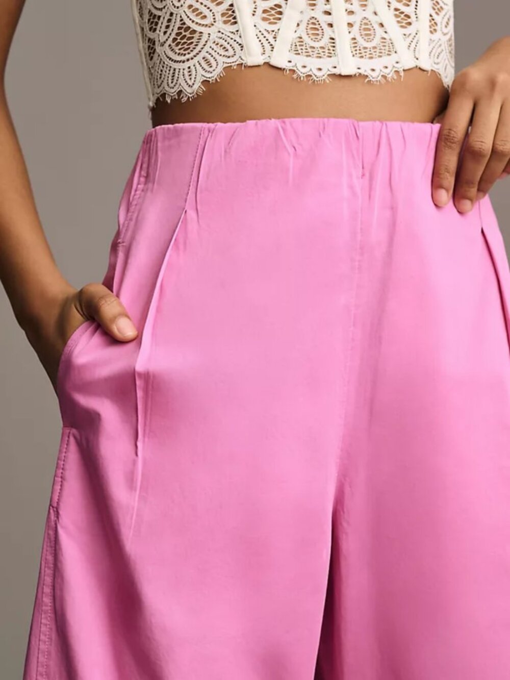 Anthropologie Maeve Pink Curved Poplin Pull-On Pants Size 10 Tall - Picture 4 of 5